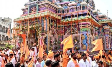 गोटेगांव में निकली कलश यात्रा, मंत्री प्रहलाद पटेल भी शामिल:नगर देवता ठाकुर बाबा मंदिर में बड़ी संख्या में इकट्‌ठा हुए श्रद्धालु