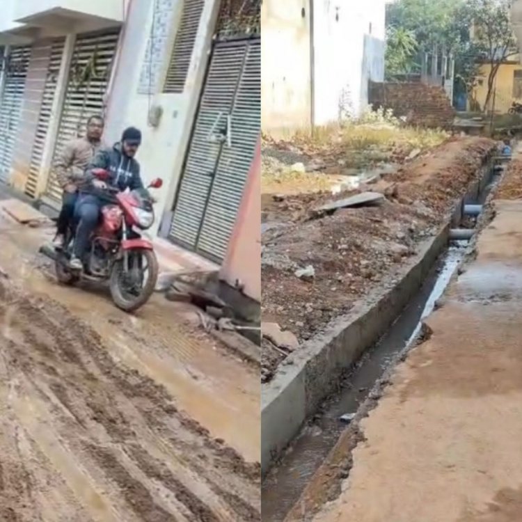 शिवपुरी में जनसहयोग से बन रही नाली में बाधा:असामाजिक तत्वों के विरोध से परेशान रहवासी सिंधिया कार्यालय पहुंचे